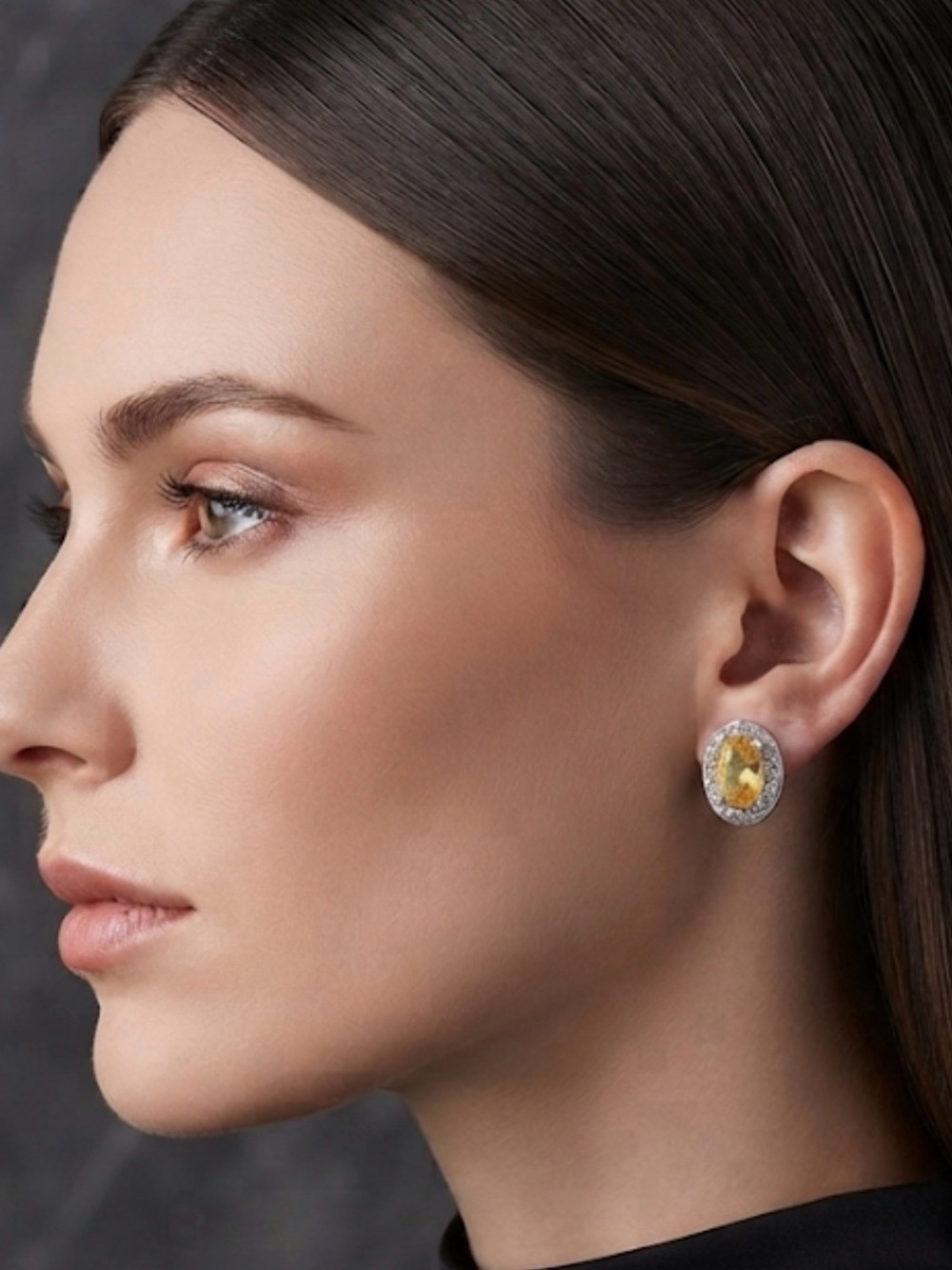 Yellow Sapphire Halo Stud Earrings – 925 Sterling Silver